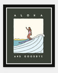 Aloha and Goodbye art print by Alimo in black frame, island farewell scene