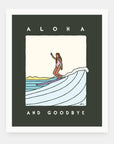 Aloha and Goodbye art print by Alimo in white frame, Hawaiian illustration