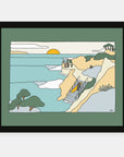 Fall Vibes art print by Alimo in black frame, seasonal wave scene