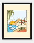 Flavor Country art print by Alimo in black frame, coastal surf scene