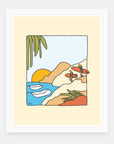 Flavor Country art print by Alimo in white frame, surf lifestyle illustration