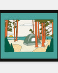 Labor Day art print by Alimo in black frame, outdoor camp scene