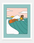 Lazy Mondays art print by Alimo in white frame, beach day illustration