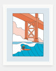 Novelty Factor art print by Alimo in white frame, SF surf illustration