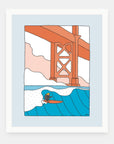 Novelty Factor art print by Alimo in white frame, SF surf illustration