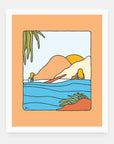 Rays n' Chill art print by Alimo in white frame, sun and surf illustration