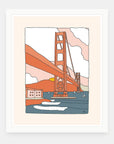 San Francisco art print by Alimo in white frame, California surf illustration