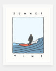 Summer Time art print by Alimo in white frame, cold water surf illustration