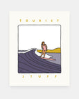 Tourist Stuff surf art print by Alimo, colorful beach exploration scene