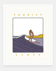 Tourist Stuff art print by Alimo in white frame, coastal travel illustration