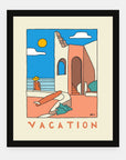 Vacation art print by Alimo in black frame, escape scene