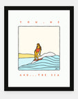 You Me And The Sea art print by Alimo in black frame, ocean love scene