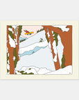 Backside Booter snowboard art print by Alimo, backcountry snowboarding illustration