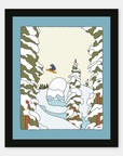 Booter Pillow art print by Alimo in black frame, snowboarding wall art