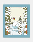 Booter Pillow snowboard art print by Alimo, backcountry snowboarding illustration