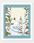 Booter Pillow art print by Alimo in white frame, winter mountain wall art