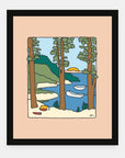 Camp Dreams art print by Alimo in black frame, nature campsite scene