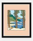 Camp Dreams art print by Alimo in black frame, nature campsite scene