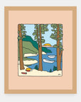 Camp Dreams Alimo art print in a natural wood frame