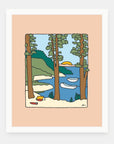 Camp Dreams art print by Alimo in white frame, camping dream illustration