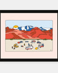 Desert Life art print by Alimo in black frame, nature party scene
