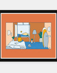 Distance Learning art print by Alimo in black frame, surf education scene