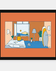 Distance Learning art print by Alimo in black frame, surf education scene