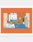 Distance Learning art print by Alimo in white frame, adventure illustration