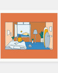 Distance Learning art print by Alimo in white frame, adventure illustration