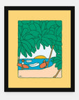 Early Ups art print by Alimo in black frame, dawn patrol wave scene