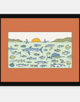 Earth Day art print by Alimo in black frame, environmental awareness scene