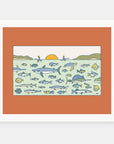 Earth Day art print by Alimo in white frame, eco-friendly illustration