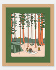 Evening Camps Alimo art print in a natural wood frame