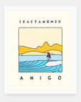 Exactamundo Amigo art print by Alimo in white frame, crew vibes illustration