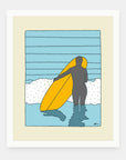 Fun Days art print by Alimo in white frame, playful surf illustration