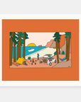 Getaway Weekend art print by Alimo in white frame, weekend escape illustration