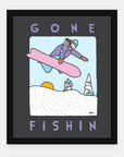 Gone Fishin art print by Alimo in black frame, nature lifestyle scene