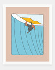 High Tide art print by Alimo in white frame, ocean surf illustration