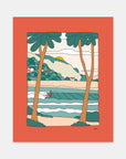 Jungle Tide tropical surf art print by Alimo, colorful jungle coastline scene