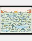 Marine Life art print by Alimo in black frame, marine ecology scene