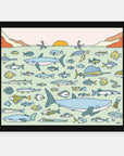 Marine Life art print by Alimo in black frame, marine ecology scene