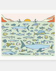 Marine Life art print by Alimo in white frame, ocean conservation illustration