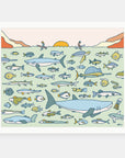 Marine Life art print by Alimo in white frame, ocean conservation illustration