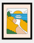 Mountains to Sea art print by Alimo in black frame, surf and snow scene