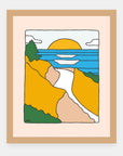 Mountains to Sea Alimo art print in a natural wood frame