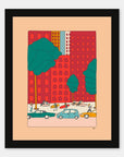 Safari Trekking art print by Alimo in black frame, New York surf scene