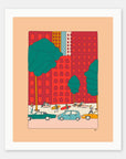 Safari Trekking art print by Alimo in white frame, urban surf illustration
