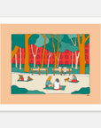 NYC Vibes art print by Alimo in white frame, New York park illustration