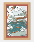Onsen Alimo art print in a natural wood frame
