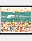 Opening Day art print by Alimo in black frame, coastal summer scene